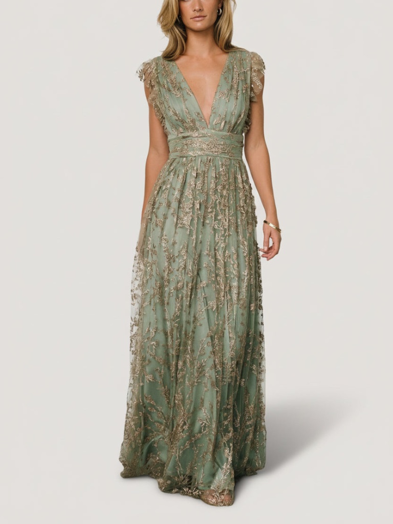 Baltic Born Arlene Shimmer Gown | Sage + Gold Size Mm